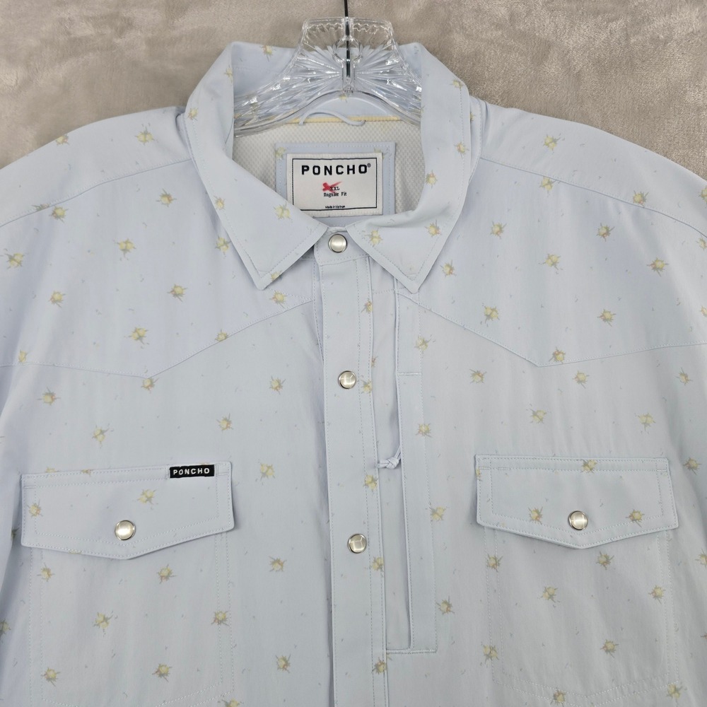 Poncho Pearl Snap Shirt Mens XXL Blue Floral Short Sleeve Western Outdoor